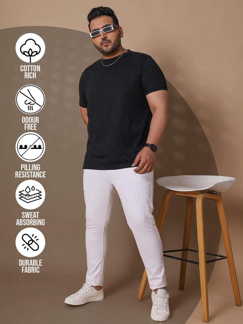 Bigbanana Plus Size Solid Men's Round Neck T-Shirt (Tony-Black,Black,5XL) - Image 2