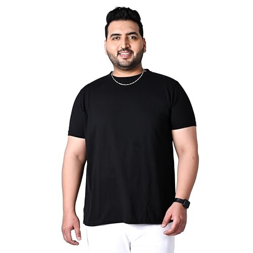 Bigbanana Plus Size Solid Men's Round Neck T-Shirt (Tony-Black,Black,5XL) - Image 1