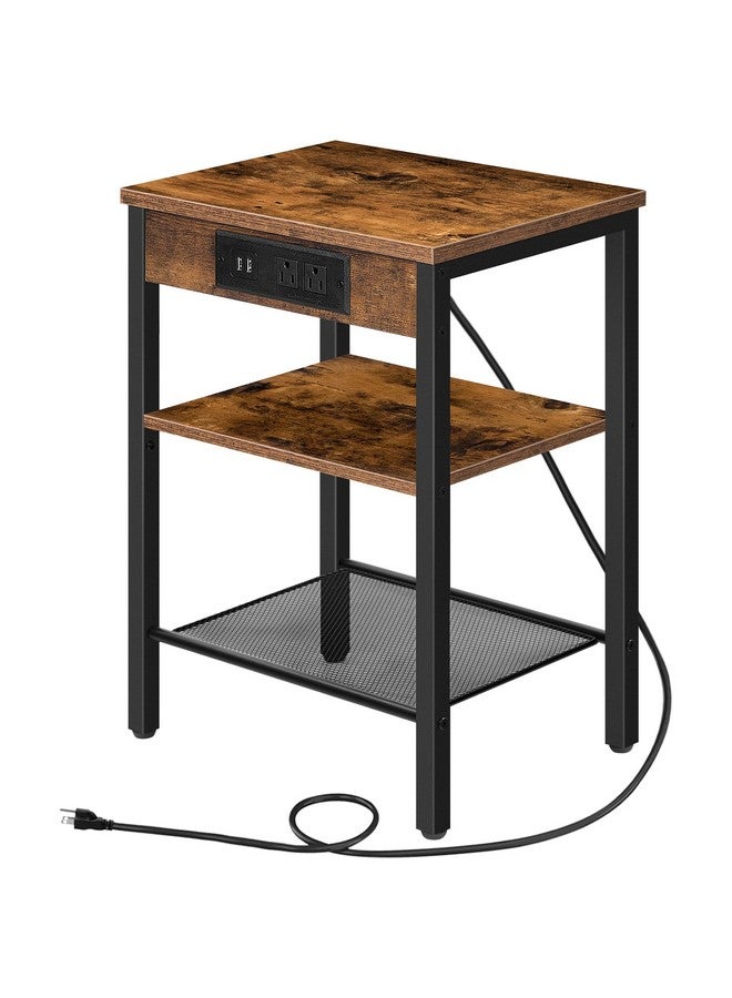 HOOBRO Side Table with Charging Station and USB Ports, Small End Table for Small Space, 3-Tier Nightstand with Adjustable Shelf, for Living Room, Bedroom and Balcony, Rustic Brown BF112BZ01 - Image 1
