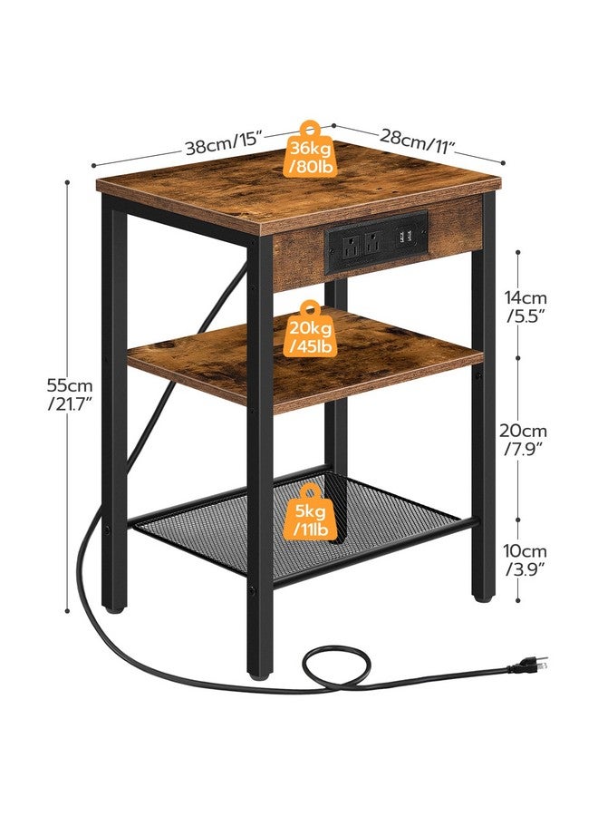 HOOBRO Side Table with Charging Station and USB Ports, Small End Table for Small Space, 3-Tier Nightstand with Adjustable Shelf, for Living Room, Bedroom and Balcony, Rustic Brown BF112BZ01 - Image 3