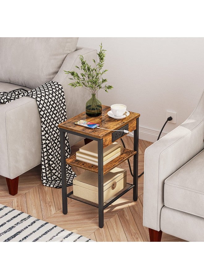HOOBRO Side Table with Charging Station and USB Ports, Small End Table for Small Space, 3-Tier Nightstand with Adjustable Shelf, for Living Room, Bedroom and Balcony, Rustic Brown BF112BZ01 - Image 5