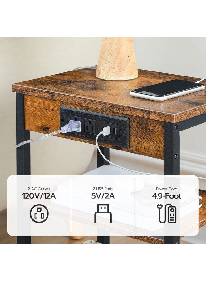 HOOBRO Side Table with Charging Station and USB Ports, Small End Table for Small Space, 3-Tier Nightstand with Adjustable Shelf, for Living Room, Bedroom and Balcony, Rustic Brown BF112BZ01 - Image 4