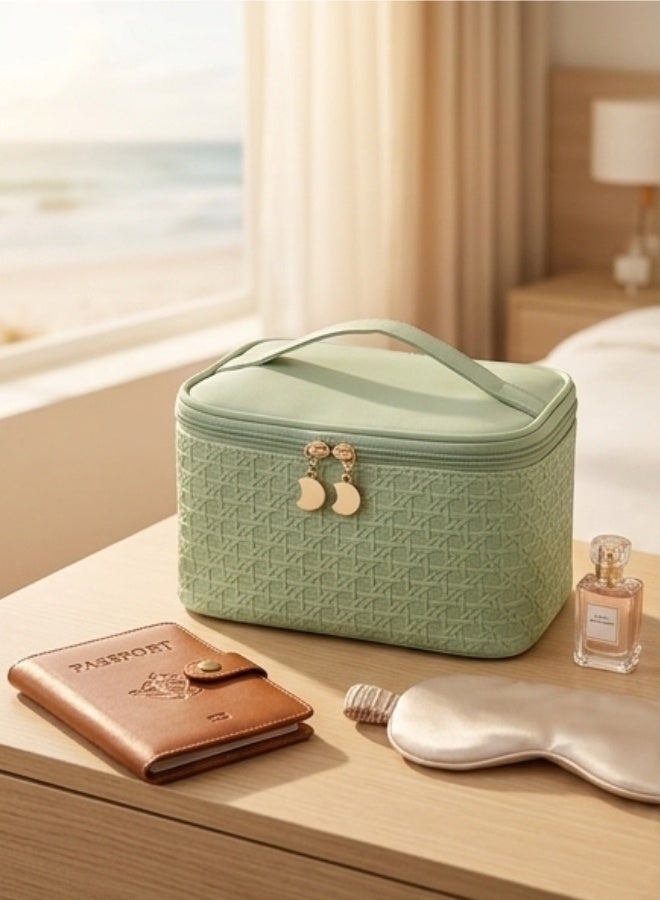 حقيبة مكياج نسائية كبيرة للسفر من جلد PU مقاوم للماء، حقيبة مستحضرات التجميل والأدوات مع عدة جيوب داخلية لتنظيم المكياج والفرش، منظم محمول للمكياج والفرش ومستحضرات التجميل، حقيبة سفر عملية وعصرية للنساء بسعة كبيرة لتخزين المكياج والعطور والأدوات الشخصية (لون بستاج) - Image 5