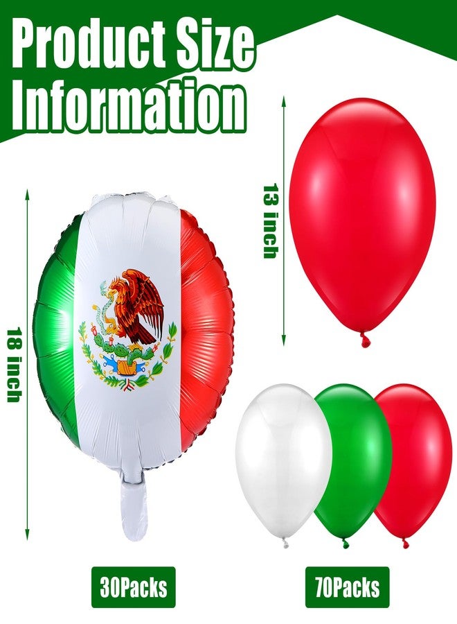 هونغداو مجموعة بالونات هونغداو لحفلات عيد الاستقلال المكسيكي، تتضمن 100 بالون، منها 70 بالون لاتكس أحمر وأخضر وأبيض، و30 بالون فويل عليه علم المكسيك، مثالية لحفلات عيد ميلاد "فيفا مكسيكو" و"يوم الاستقلال". - Image 2