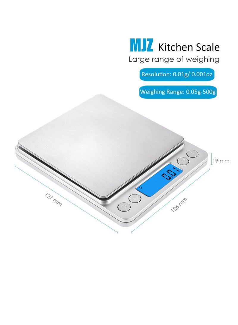 MJZ Digital Kitchen Scale with 2 Trays, 500g/ 0.01g Mini Pocket Jewelry Scale, Cooking Food Scale, Back-Lit LCD Display Grams And Ounces For Weight Loss, Dieting, Baking, Cooking, Meal Prep, Coffee, Jewelry - Image 2