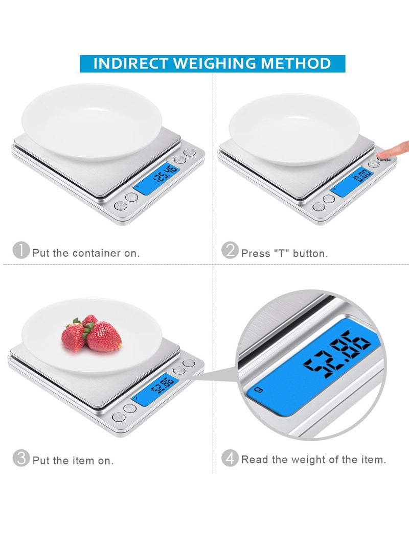 MJZ Digital Kitchen Scale with 2 Trays, 500g/ 0.01g Mini Pocket Jewelry Scale, Cooking Food Scale, Back-Lit LCD Display Grams And Ounces For Weight Loss, Dieting, Baking, Cooking, Meal Prep, Coffee, Jewelry - Image 3