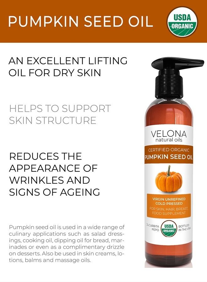 velona Pumpkin Seed Oil USDA Certified Organic - 8 oz | 100% Pure and Natural Carrier Oil | Unrefined, Cold Pressed | Cooking, Face, Hair, Body & Skin Care | Use Today - Enjoy Results - Image 2