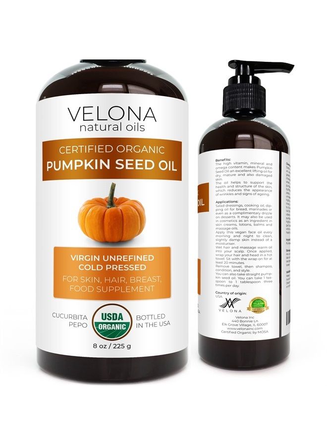 velona Pumpkin Seed Oil USDA Certified Organic - 8 oz | 100% Pure and Natural Carrier Oil | Unrefined, Cold Pressed | Cooking, Face, Hair, Body & Skin Care | Use Today - Enjoy Results - Image 1