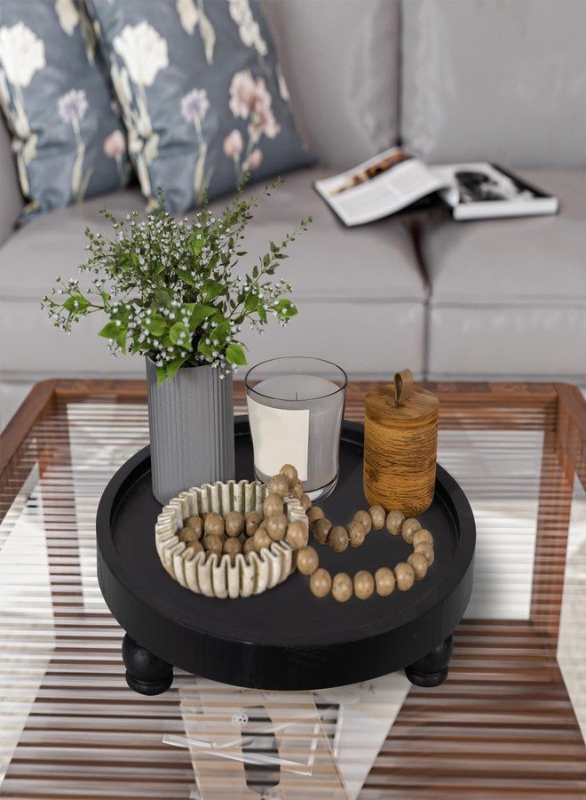 MAONAME Decorative Round Wood Riser for Display, Farmhouse Pedestal Stand for Kitchen Counter, Black Wooden Risers Tray for Home Decor, Pedestal Tray for Living Room Decor - Image 5