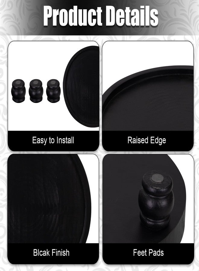 MAONAME Decorative Round Wood Riser for Display, Farmhouse Pedestal Stand for Kitchen Counter, Black Wooden Risers Tray for Home Decor, Pedestal Tray for Living Room Decor - Image 3