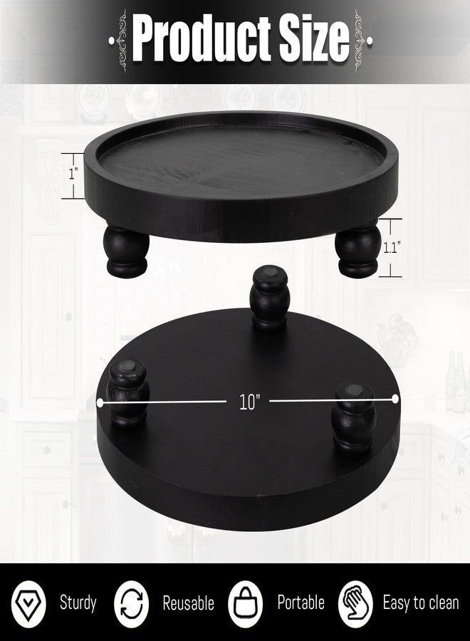 MAONAME Decorative Round Wood Riser for Display, Farmhouse Pedestal Stand for Kitchen Counter, Black Wooden Risers Tray for Home Decor, Pedestal Tray for Living Room Decor - Image 2