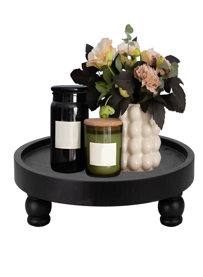 MAONAME Decorative Round Wood Riser for Display, Farmhouse Pedestal Stand for Kitchen Counter, Black Wooden Risers Tray for Home Decor, Pedestal Tray for Living Room Decor - Image 1