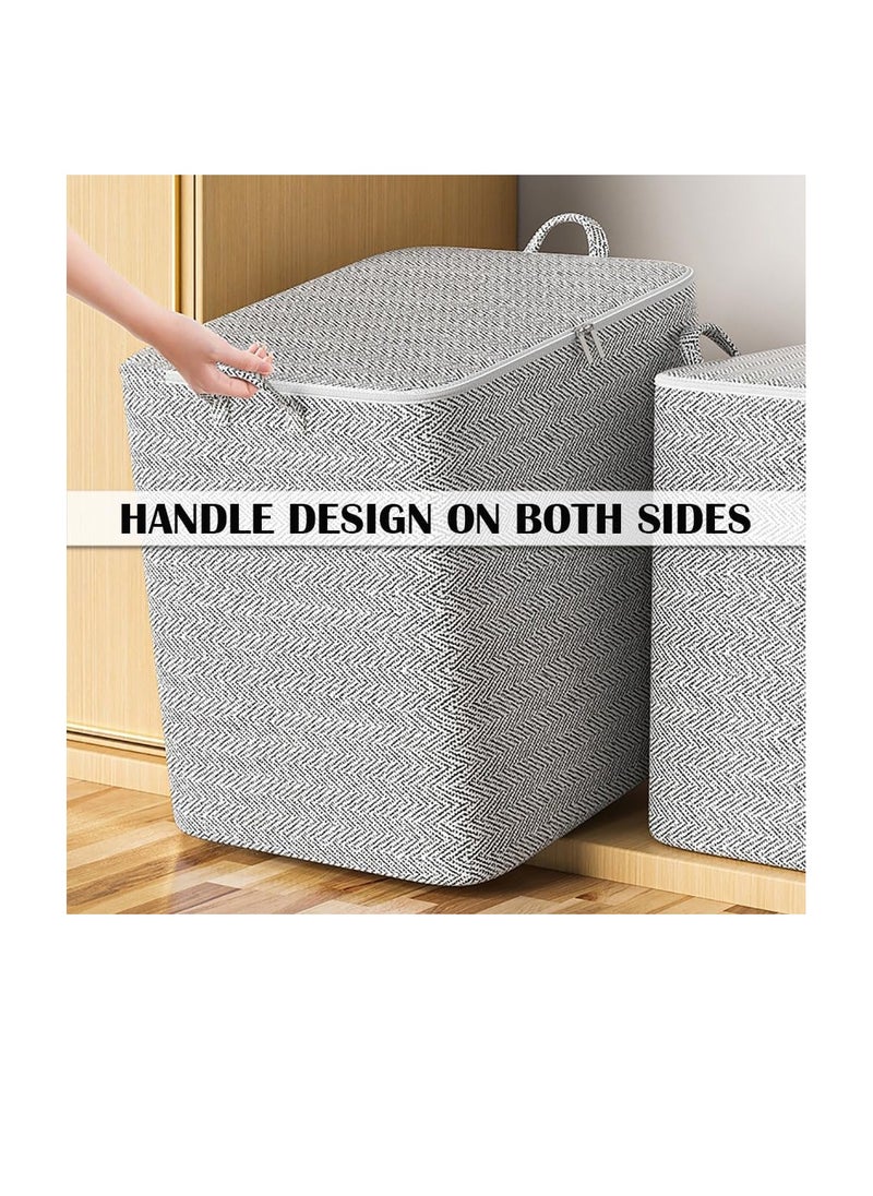 Generic Fabric Storage Boxes, 2 Pcs Foldable Nonwoven Storage Bags with Zipper and Handles for Clothing Blanket Bedding, Large Capacity Washable Clothes Storage Bins for Closet Wardrobe (Grey, 150L)  - Image 4