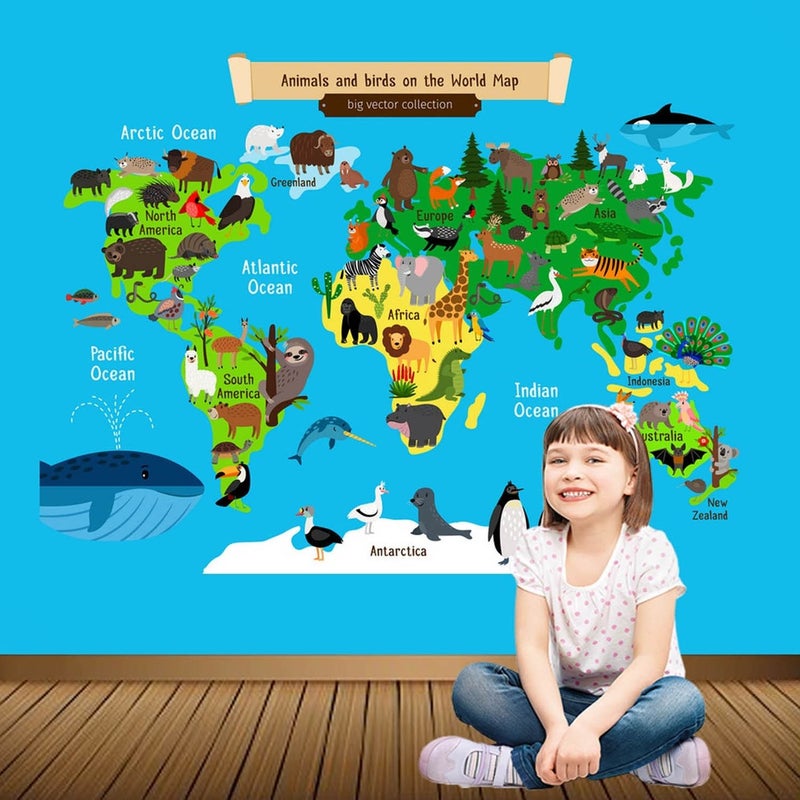 Kt Grup Kt Decoration Special Collection Animal World Map Wall Sticker