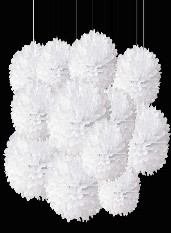 Aimto 12pcs White Paper Pom Poms Decorations for Party Ceiling Wall Hanging Tissue Flowers Decorations - 1 Color of 12 Inch, 10 Inch - Image 1
