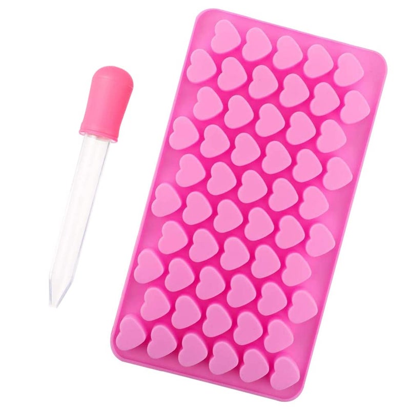 Silicone Moulds for Wax Melts 55 Heart Mould Wax Melt Mould with Dropper Sweet Moulds Silicone Shape for Love DIY Baking Cake Food Chocolate Jelly Mini Soap Candy Molds Gummy Ice Cube Tray Pink