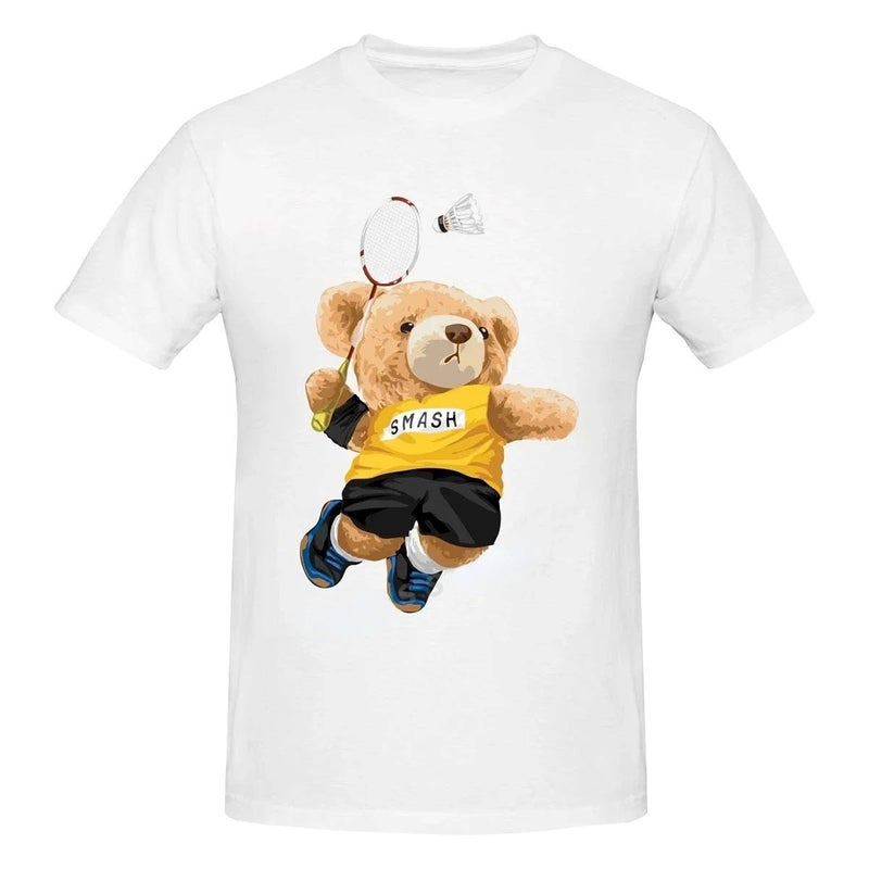 Teddy Bear Badminton T-Shirt Sportswear Short-Sleeved Top Men'S Short-Sleeved Printed Shirt Top - Image 3