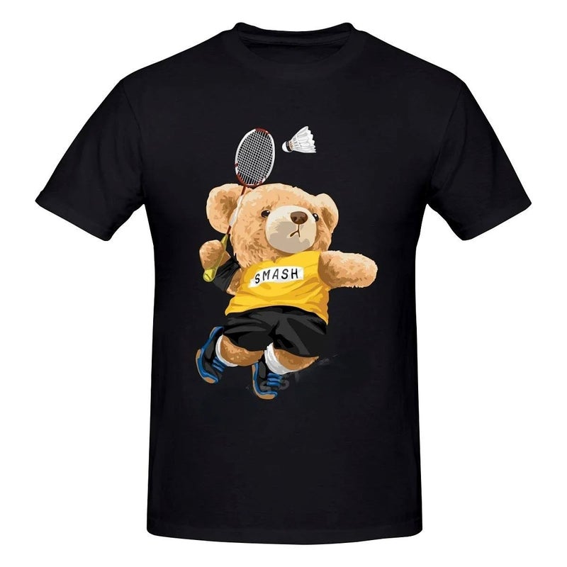 Teddy Bear Badminton T-Shirt Sportswear Short-Sleeved Top Men'S Short-Sleeved Printed Shirt Top - Image 1