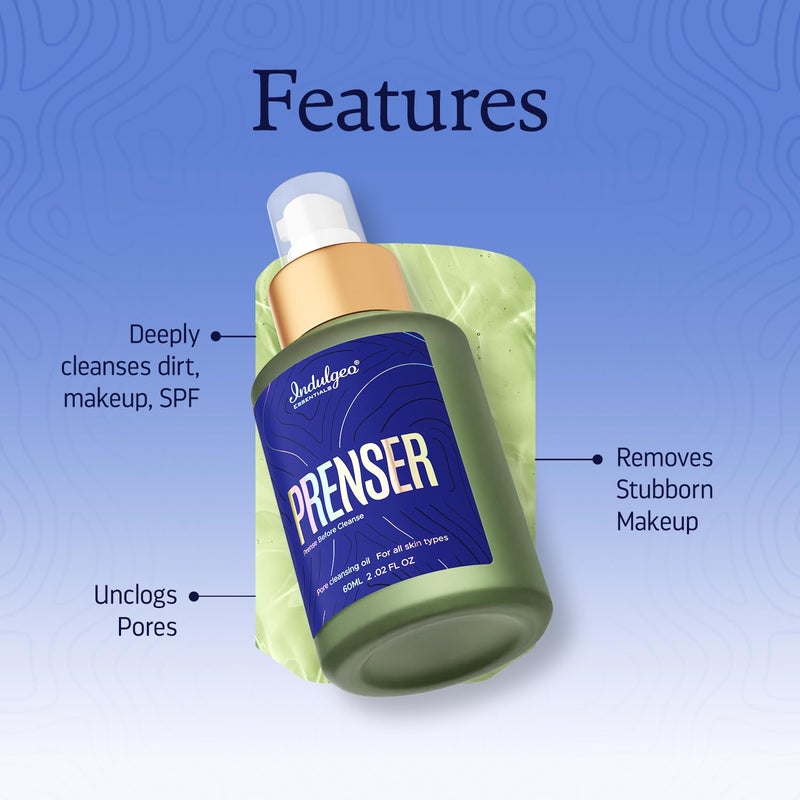 INDULGEO ESSENTIALS Prenser Pre Cleansing Oil for Makeup Removal  Deep Cleanser for Face Helps to Reduce Blackheads  Open Pores Nourishing Formula Organic 60ml - Image 4