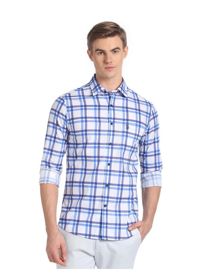 U.S. Polo Assn. U.S. POLO ASSN. Men's Checkered Regular Fit Shirt (USSHTFX195_Blue and White - Image 1