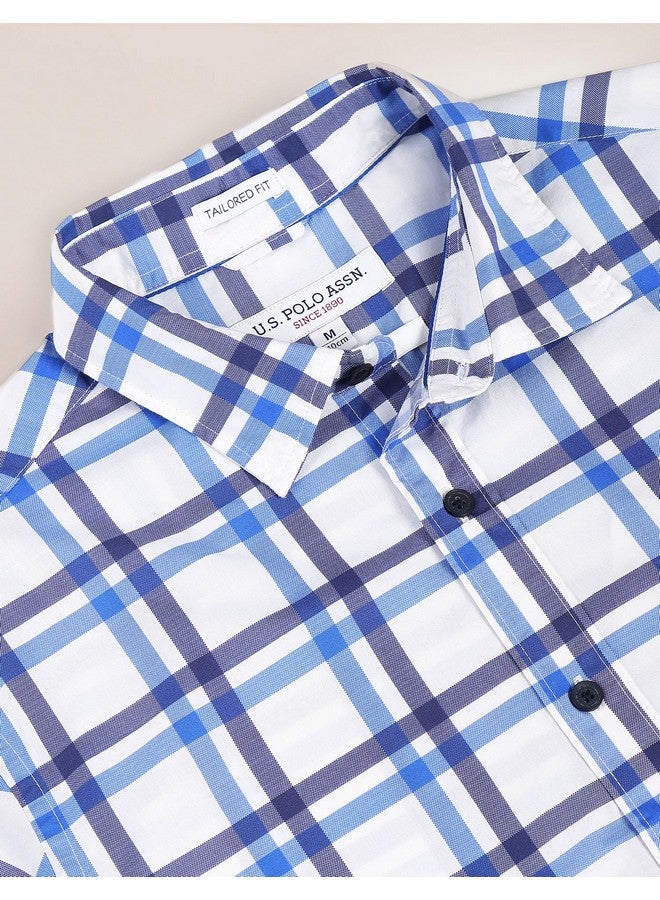 U.S. Polo Assn. U.S. POLO ASSN. Men's Checkered Regular Fit Shirt (USSHTFX195_Blue and White - Image 3