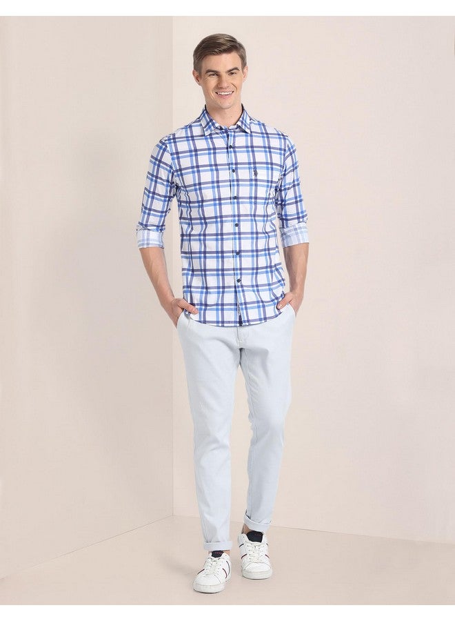 U.S. Polo Assn. U.S. POLO ASSN. Men's Checkered Regular Fit Shirt (USSHTFX195_Blue and White - Image 4