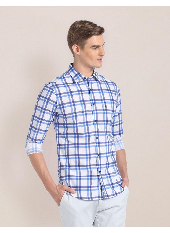 U.S. Polo Assn. U.S. POLO ASSN. Men's Checkered Regular Fit Shirt (USSHTFX195_Blue and White - Image 2