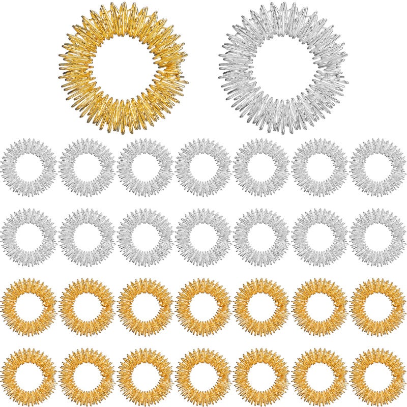 Blulu Blulu 30 Pack Spiky Sensory Rings Gold Silver Fidget Rings for Stress Relief Acupressure Massager Toys for Teens Adults Massager Silent Stress Reducer25 cm 098 Inch