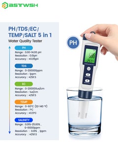 Digital PH Meter, 5 in 1 TDS Meter Water Quality Tester with Back light, PH/TDS/EC/Salinity/Temp Meter with ATC, 0.01 Resolution High Accuracy Pen Type Tester, for Drinking Water, Aquarium, Spas - pzsku/Z03DA45BEE6E2D0458642Z/45/_/1740480993/2d29eeef-39e1-455e-9078-02a917464135