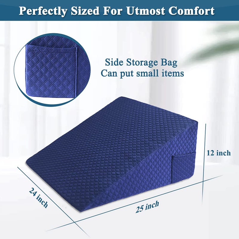 Mistuki Wedge Pillow Cover Quilted Triangle Incline Bed Wedge Pillowcase Slanted Pillow Case Protector(24""x25""x12"") with Pocket & Zipper Only Replacement Cover Machine Washable - Image 2
