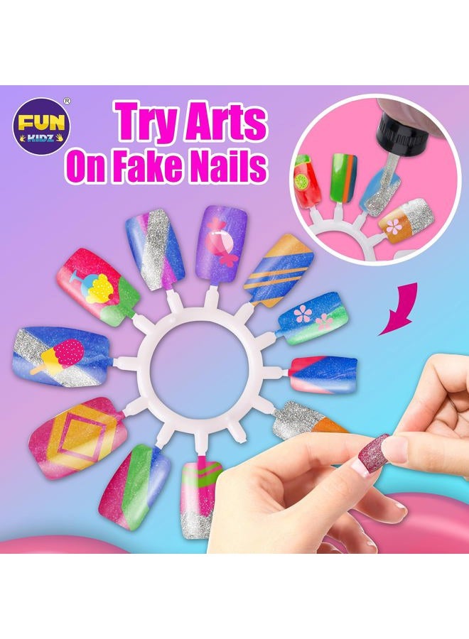 FUN KIDZ طقم فن الأظافر للأطفال للفتيات، طقم استوديو الأظافر FunKidz بحجم 17.91Wx12.4L مع طلاء أظافر قابل للتقشير ومجفف أظافر لمستحضرات تجميل المراهقات مجموعة ماني بيدي هدية حفلة سبا - Image 4