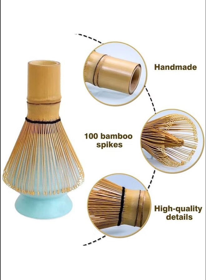 BOUND MOAT 3-Piece Matcha Tea Whisk Set Matcha Stirrer Bamboo Spoon with Hook Matcha Brush Placeer Set Traditional Matcha Tools Set (Green) - Image 3