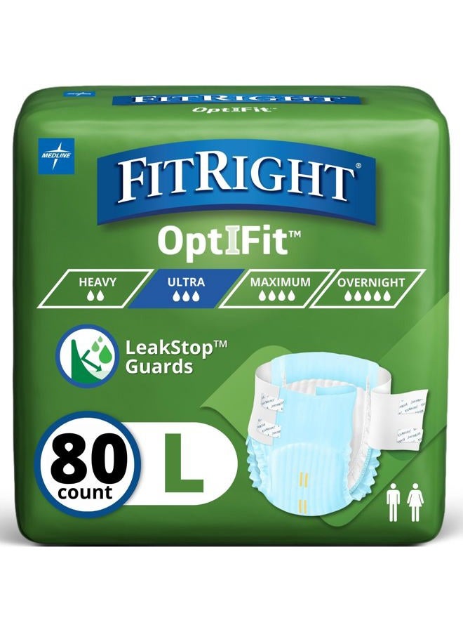 FitRight Medline FitRight Ultra Adult Diapers, Disposable Incontinence Briefs with Tabs, Heavy Absorbency, LARGE, 48" - 58" (122 CM - 147 CM), 4 packs of 20 (80 total). - Image 1