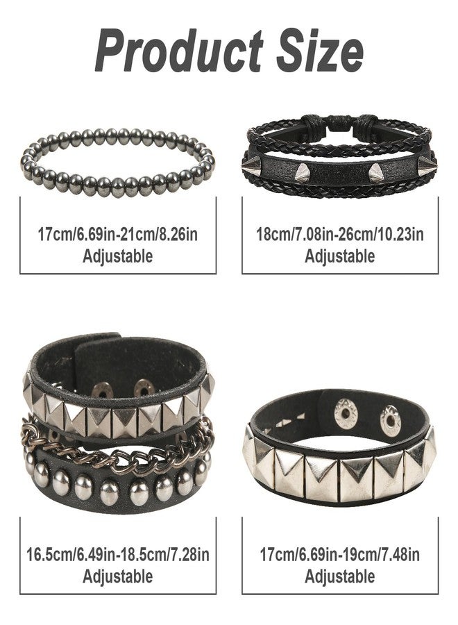Yolev 4 Pcs Punk Studded Bracelets Rock Leather Emo Bracelets 80s Gothic Spike Cuff Bracelet Set Retro Classic Emo Jewelry Accessories for Men Women Rocker Outfits - Image 3