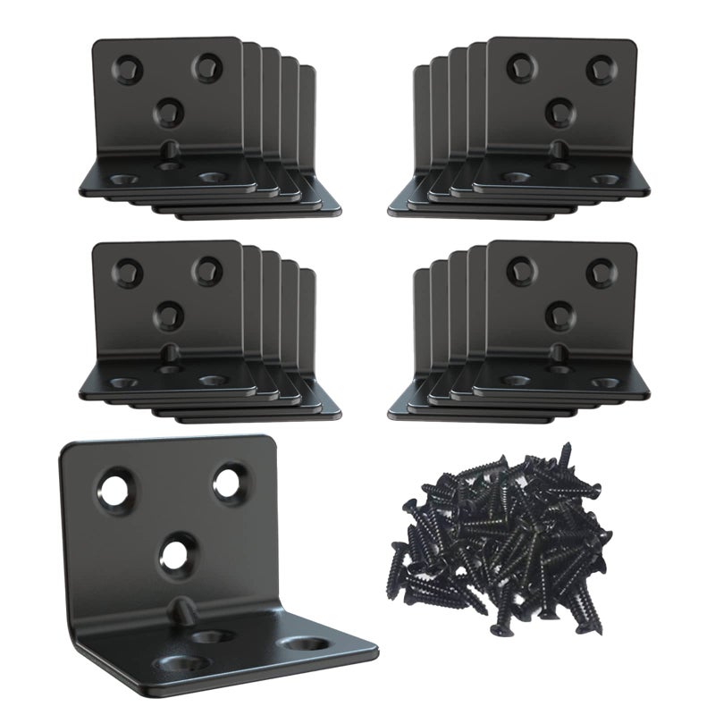 Aufuga Black Stainless Steel Shelf Bracket,Joint Right Angle Bracket,L Shape Heavy Duty Metal Corner Brace Shelf Supporter for Wood Aufuga(Black_1.5x1.2x1.2inch, 20) - Image 1
