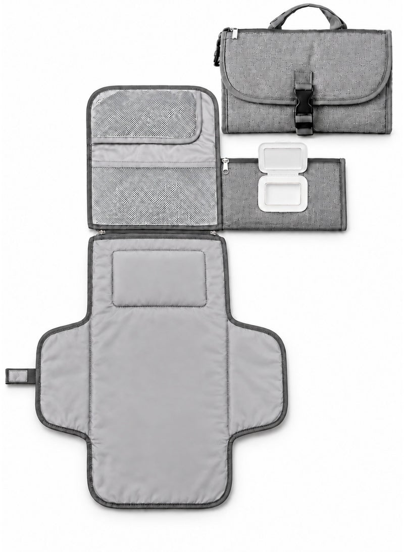 SQ Kids Portable Diaper Changing Pad | Foldable Baby Changing Mat with Wipes Pocket & Storage Pockets | Water-Resistant Travel Changing Station for Diaper Bag, Stroller & Car | Grey - Image 1