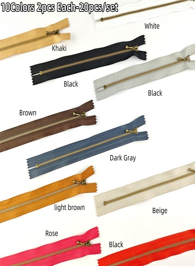 Wonesifee Metal Zippers 20pcs #3 Antique Brass Close-end Non-Separating Short Zippers Assorted Colorful for Purses Bags Pockets Handbags DIY Sewing Mixed 10Colors 2pcs Each (10Colors, 8inch-20pcs) - Image 2