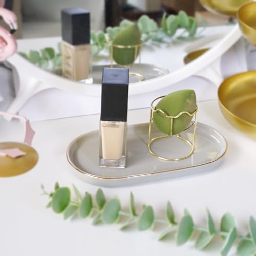 HANKOR Ceramic Jewelry Dish, Perfume Vanity Tray, 7x4 Decorative Catch All Bowl for Trinket Key Ring, Small Bathroom Counter Tray, Soap Tray for Kitchen Sink (Grey) - Image 3