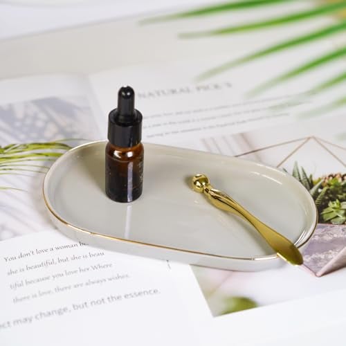 HANKOR Ceramic Jewelry Dish, Perfume Vanity Tray, 7x4 Decorative Catch All Bowl for Trinket Key Ring, Small Bathroom Counter Tray, Soap Tray for Kitchen Sink (Grey) - Image 4