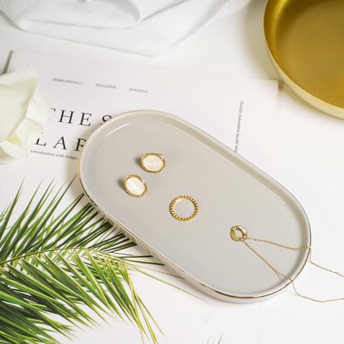 HANKOR Ceramic Jewelry Dish, Perfume Vanity Tray, 7x4 Decorative Catch All Bowl for Trinket Key Ring, Small Bathroom Counter Tray, Soap Tray for Kitchen Sink (Grey) - Image 2