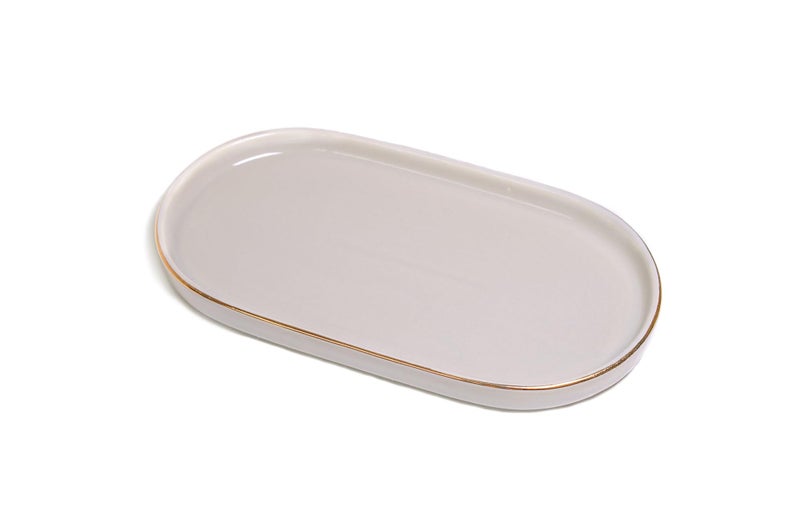 HANKOR Ceramic Jewelry Dish, Perfume Vanity Tray, 7x4 Decorative Catch All Bowl for Trinket Key Ring, Small Bathroom Counter Tray, Soap Tray for Kitchen Sink (Grey) - Image 1
