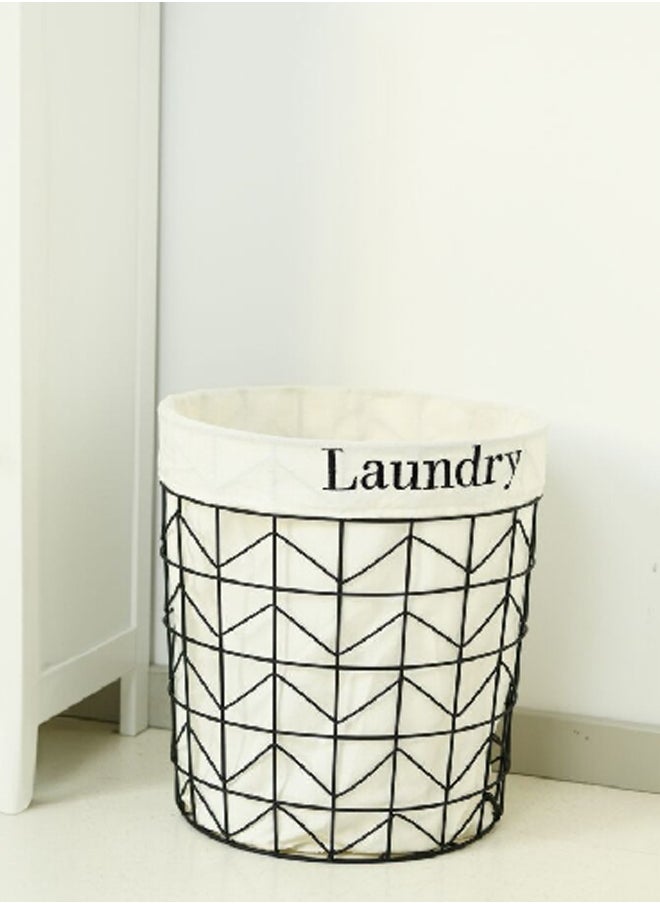 HONEYBEE - Iron Laundry Hamper White and Black 36 x 33 cm SSB0573A-A - Image 1