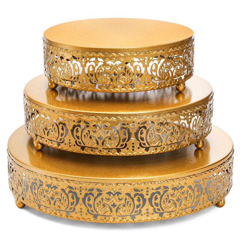 SOUJOY 3 Pack Metal Gold Cake Stand 12108 Inch Round Cupcake Stands Dessert Table Display Set for Wedding Party Birthday Event Anniversary Celebration Table Decoration - Image 2