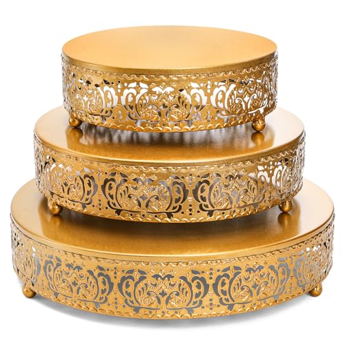 SOUJOY 3 Pack Metal Gold Cake Stand 12108 Inch Round Cupcake Stands Dessert Table Display Set for Wedding Party Birthday Event Anniversary Celebration Table Decoration - Image 1