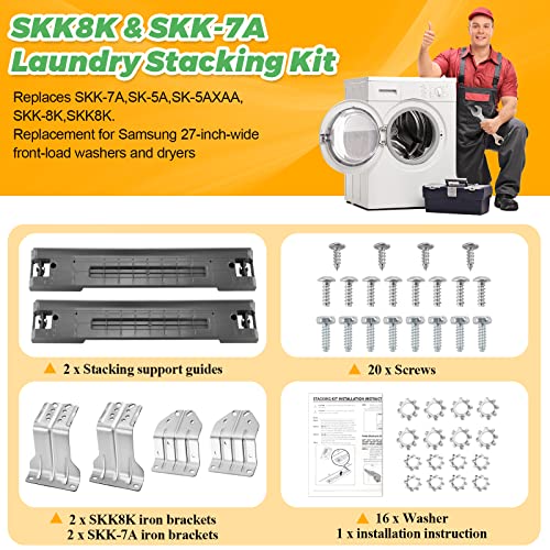 Techecook UPGRADED SKK-8K & SKK-7A Stacking Kit Fit for Samsung Washer & Dryer 27 Inch Front Load Laundry by Techecook - Samsung Stackable Washer Dryer Kit Including All Parts - Replace for SK-5A SK-5AXAA - Image 3