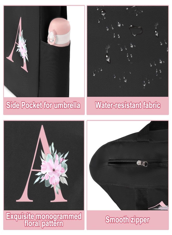 Vavabox A-Z cute Initial Monogrammed Tote Bag,Waterproof Bridesmaid Gifts for Women (BLACK&PINK) (blackS) - Image 4