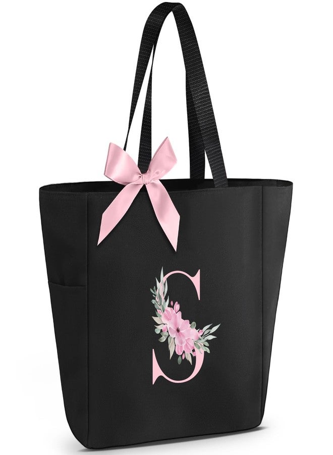 Vavabox A-Z cute Initial Monogrammed Tote Bag,Waterproof Bridesmaid Gifts for Women (BLACK&PINK) (blackS) - Image 1