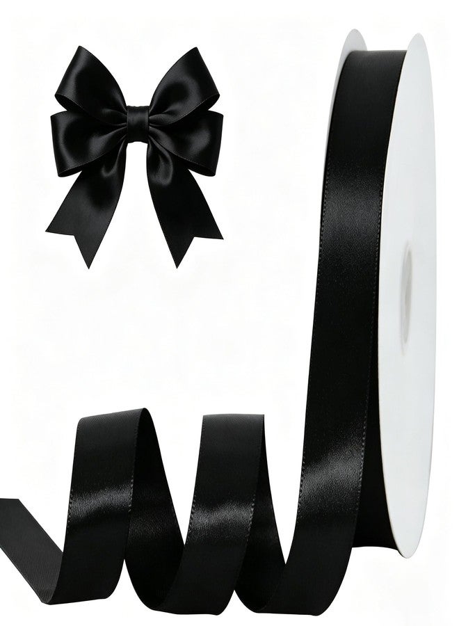 TONIFUL 1 Inch x 100yds Black Satin Ribbon, Thin Solid Color Satin Ribbon for Gift Wrapping, Crafts, Hair Bows Making, Wedding Party Decoration, Sewing, Halloween, Floral Bouquets, Christmas - Image 1