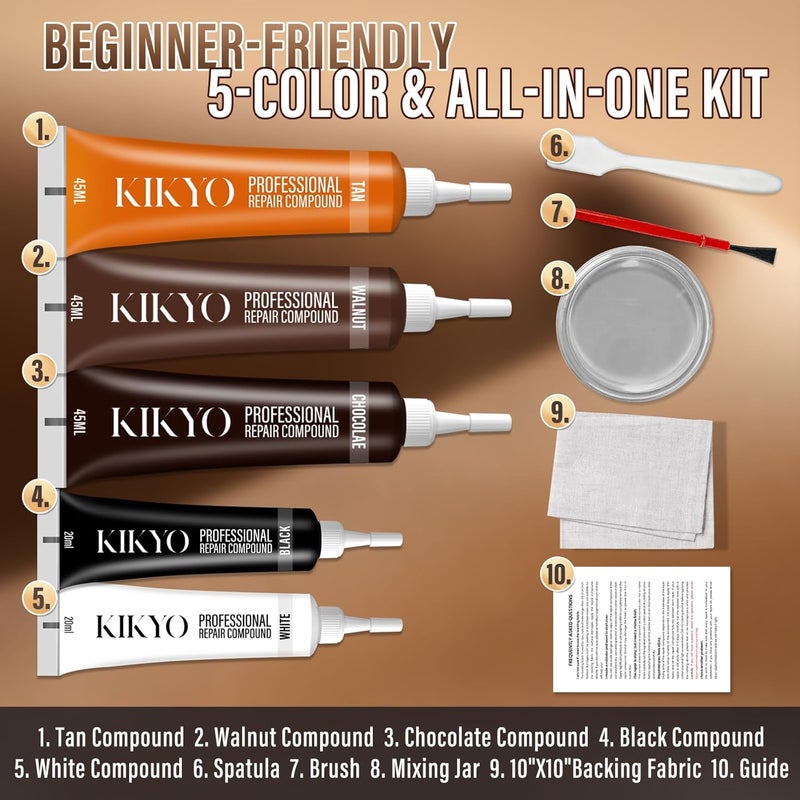 KIKYO Brown Leather Repair Kit, Faux Leather Chair & Couch Repair Kit for Furniture, Sofa, Purse, Belt, Super Easy Match Colors and Fix Scratches, Tears, Fade, Holes on PU, Genuine & Pleather - Image 5