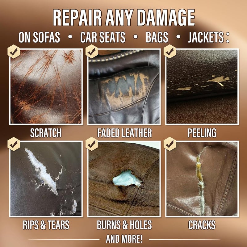 KIKYO Brown Leather Repair Kit, Faux Leather Chair & Couch Repair Kit for Furniture, Sofa, Purse, Belt, Super Easy Match Colors and Fix Scratches, Tears, Fade, Holes on PU, Genuine & Pleather - Image 2